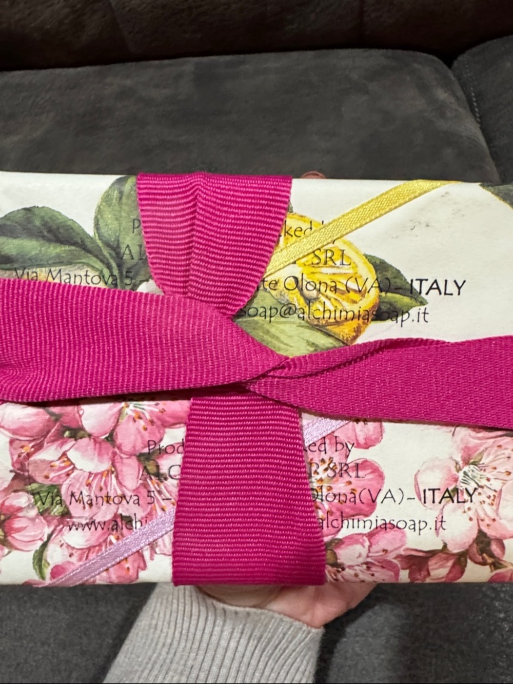 Lemon & PeachVegetable Soap Gift Bar Set (2) with Pink Ribbon - Picture 3 of 3